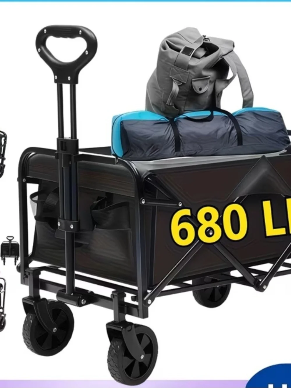 Collapsible Utility Wagon Cart in Black - Heavy-Duty Foldable Storage